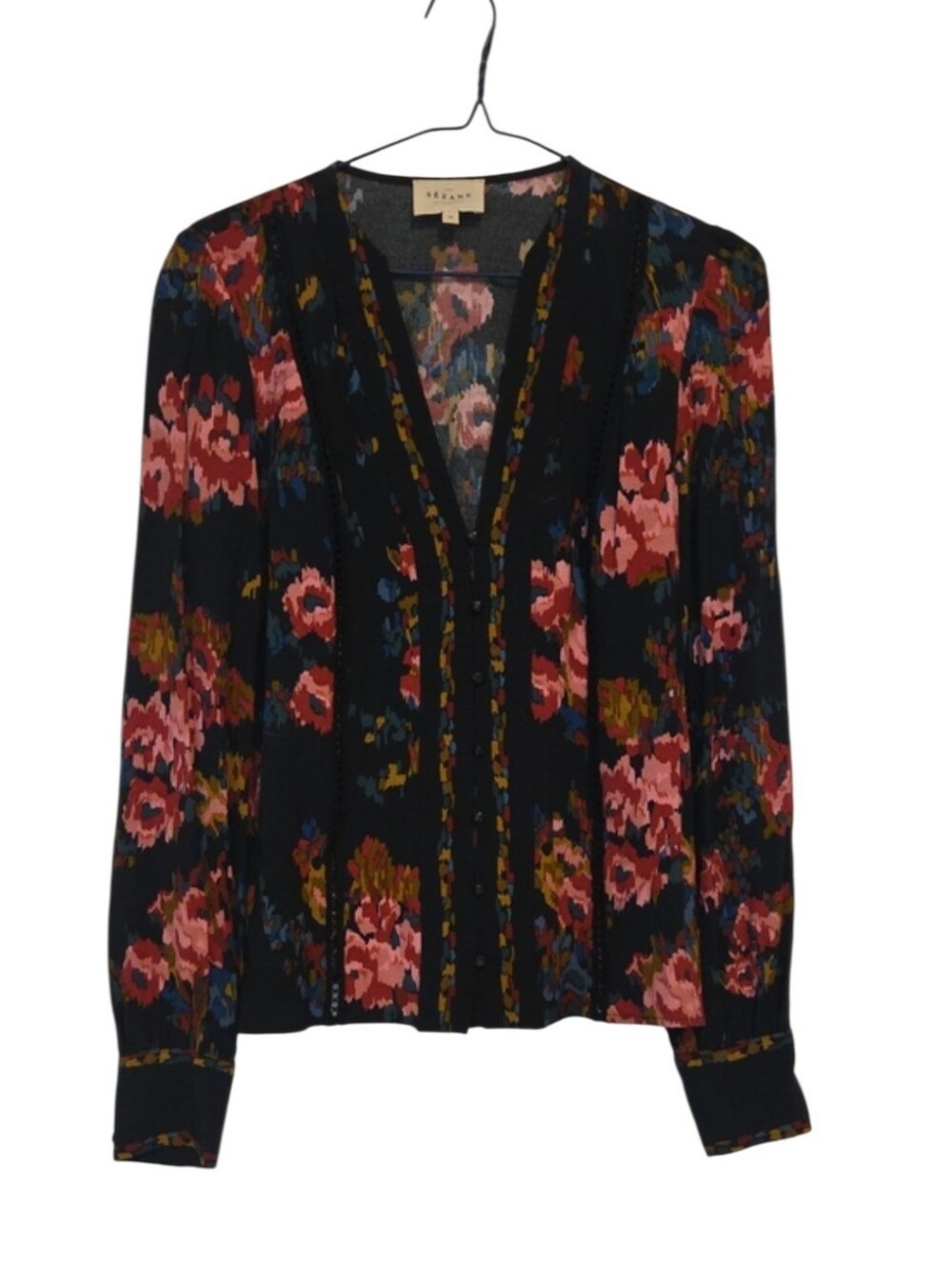 Sézane Sybille Floral V-Neck Blouse